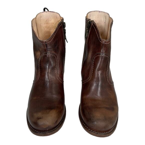 Bed Stu Xena Ankle Booties 6 Brown Leather Distressed Heel Lace Back Rustic - Picture 2 of 7